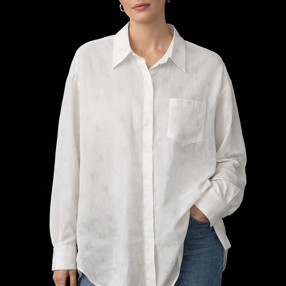 Celine White Cotton Button-Down Shirt